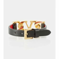 Valentino Garavani Embellished VLogo Leather Bracelet