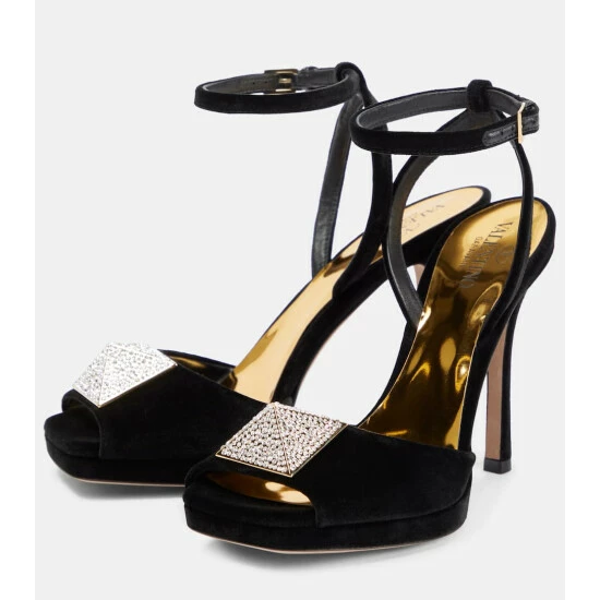 Valentino Garavani One Stud Velvet Sandals 6 Valentino Garavani One Stud Velvet Sandals - Image 4