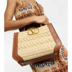 Valentino Garavani VLogo Small Raffia-effect Tote
