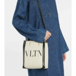 Valentino Garavani VLTN Mini Leather-trimmed Canvas Tote