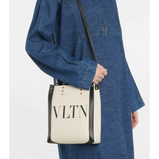Valentino Garavani VLTN Mini Leather-trimmed Canvas Tote 3 Valentino Garavani VLTN Mini Leather-trimmed Canvas Tote