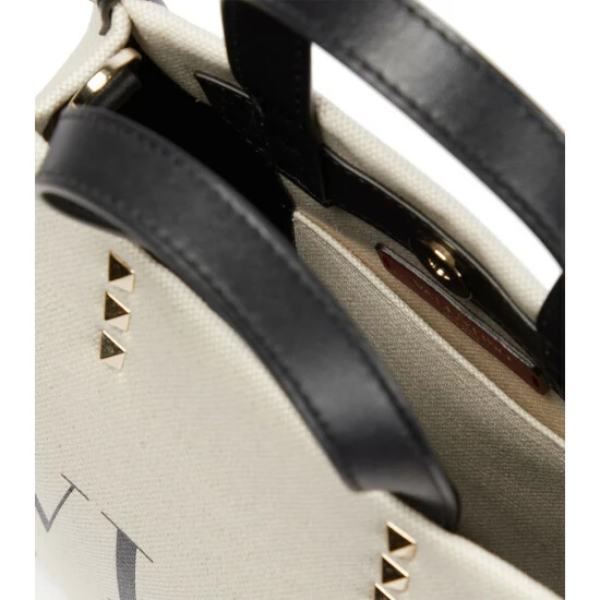 Valentino Garavani VLTN Mini Leather-trimmed Canvas Tote 4 Valentino Garavani VLTN Mini Leather-trimmed Canvas Tote - Image 2